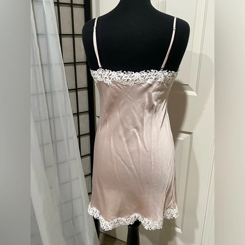 THXSILK Silky Blush Pink Lace Trim Slip SILK Dress women SIZE 8/10